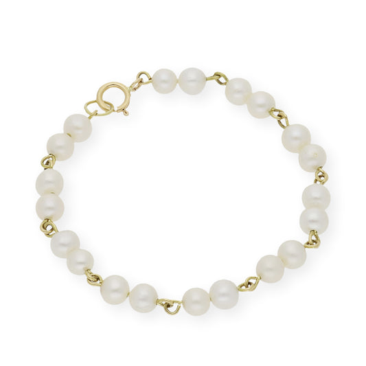 Pulsera de Bebé dos Perlas y Oro 18k