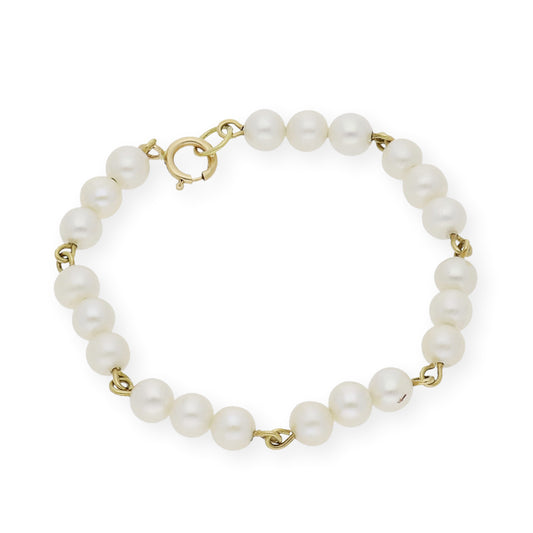 Pulsera de Bebé tres Perlas y Oro 18k