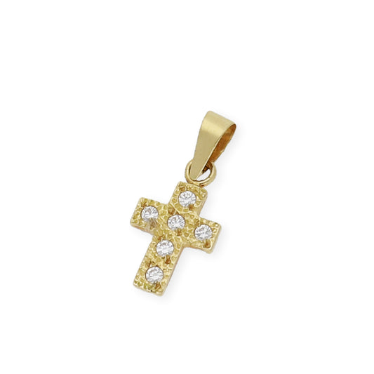 Colgante Cruz Plana con Circonita Oro 18K