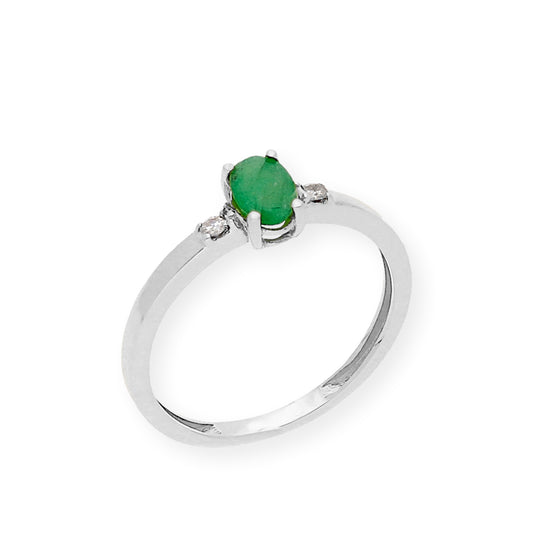 Anillo Victoria en Oro Blanco 18k con Diamantes y Esmeralda