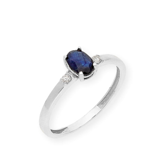 Anillo Victoria en Oro Blanco 18k con Diamantes y Zafiro