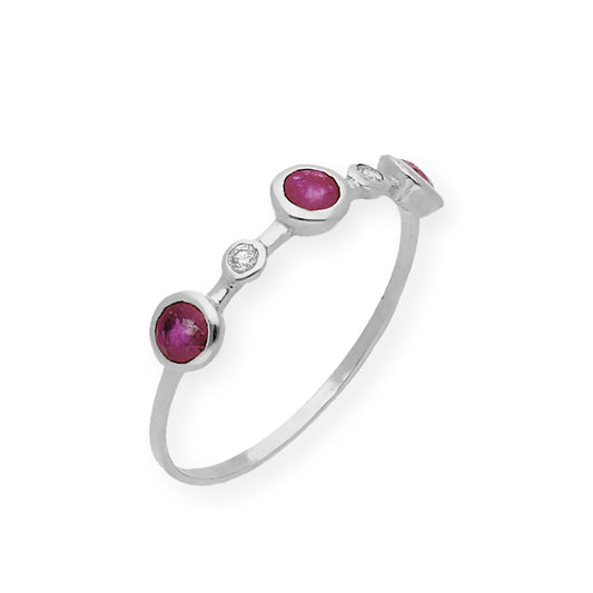 Anillo Millas de Oro Blanco y Diamantes con Rubí