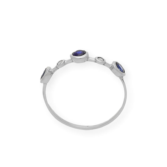 Anillo Millas de Oro Blanco y Diamantes con Zafiros