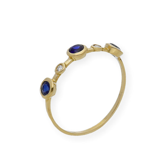 Anillo Millas de Oro y Diamantes con Zafiro