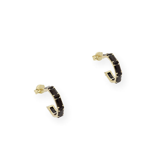 Pendientes Aro en Oro 18k con gemas semipreciosas negras