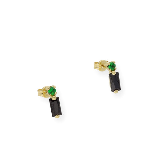 Pendientes en Oro 18k con Gemas semipreciosas negras y verdes