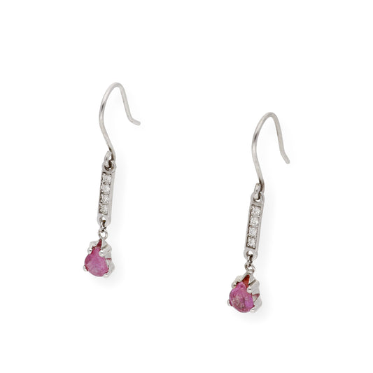 Pendientes Destello en Oro blanco 18k con Diamantes y Rubíes