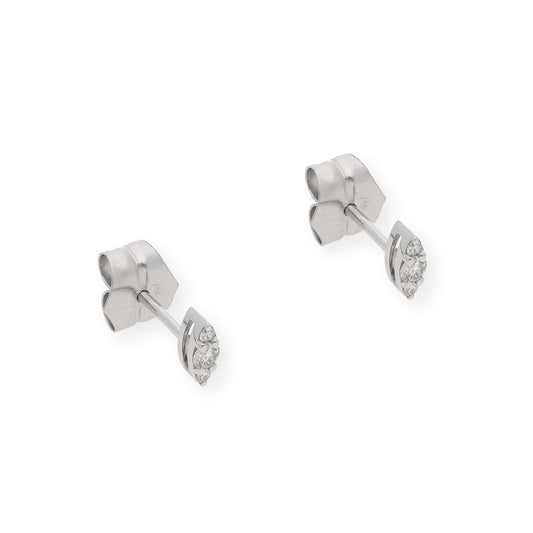 Pendientes de Oro Blanco 18k y Diamantes Diseño de Hoja
