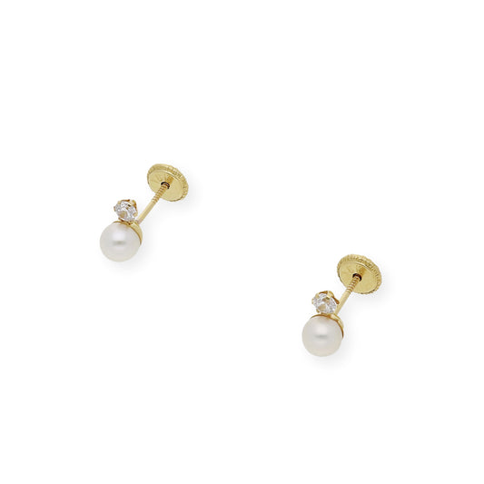 Pendientes Bebé Oro con Perlas de 4.20 mm y circonita
