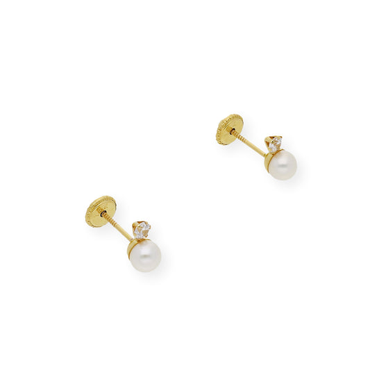 Pendientes Bebé Oro con Perlas de 4.20 mm y circonita