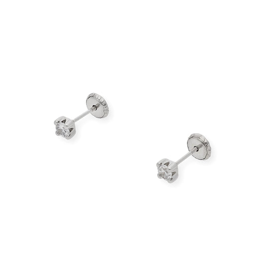 Pendientes de oro blanco 3.00mm de cuatro patillas circonitas