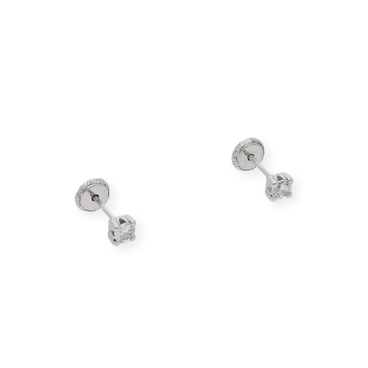 Pendientes de oro blanco 3.00mm de cuatro patillas circonitas