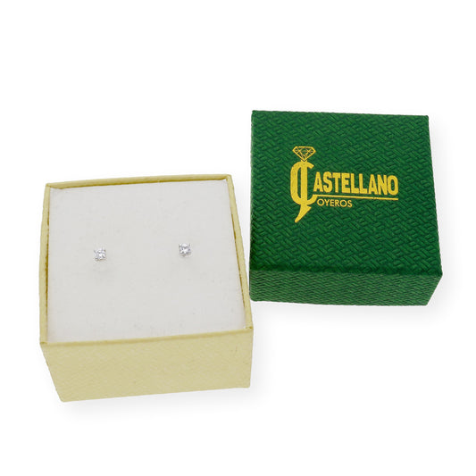 Pendientes de oro blanco 2.5 mm de cuatro patillas circonitas