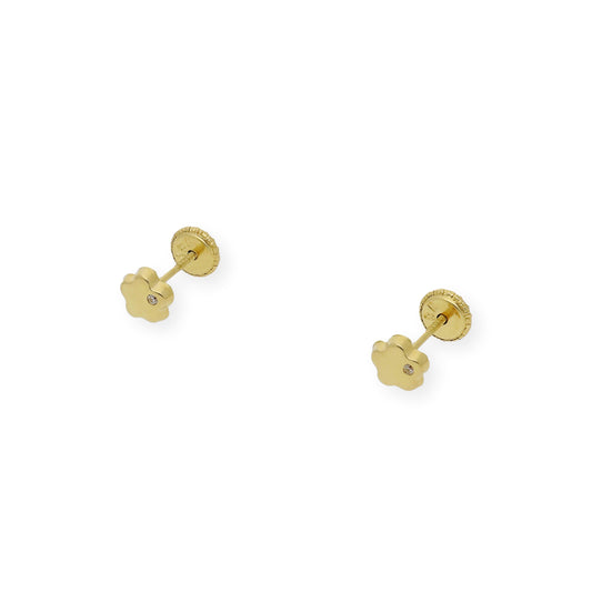 PENDIENTES FLOR BEBÉ EN ORO 18K Y CIRCONITAS