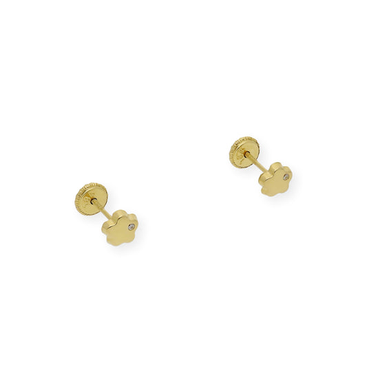 PENDIENTES FLOR BEBÉ EN ORO 18K Y CIRCONITAS