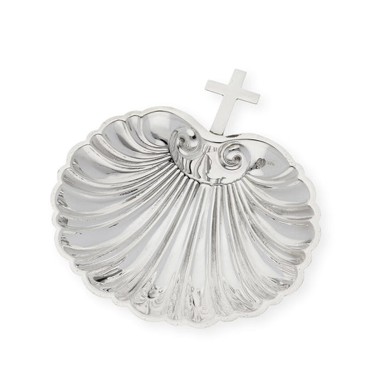 Concha de Bautismo de Plata de Ley 925 Tamaño Peq con Diseño
