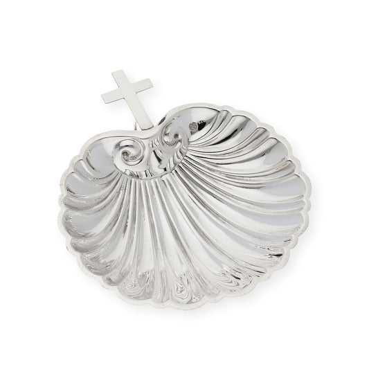 Concha de Bautismo de Plata de Ley 925 Tamaño Peq con Diseño
