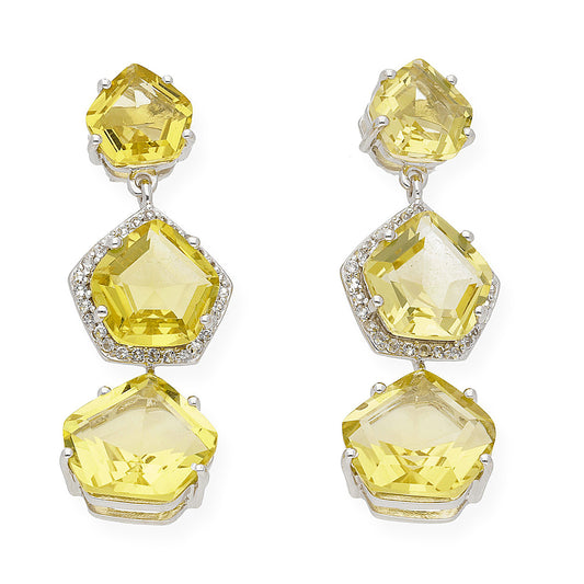 Pendientes Trío en plata de ley 925 con Circonitas y Topacio limón