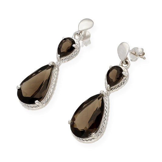 Pendientes Promesa en plata de ley 925 y Cuarzo Fumé