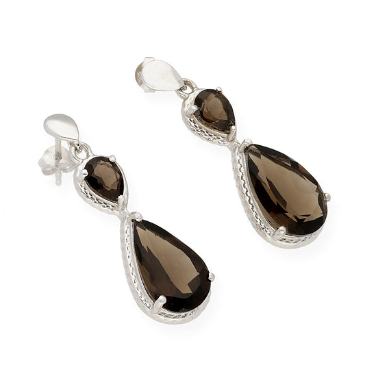 Pendientes Promesa en plata de ley 925 y Cuarzo Fumé