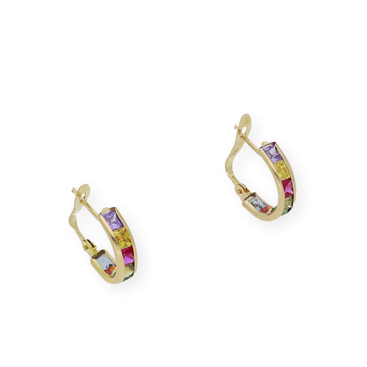 Pendientes medio aro circonita de colores 18k