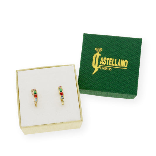 Pendientes medio aro circonita de colores 18k