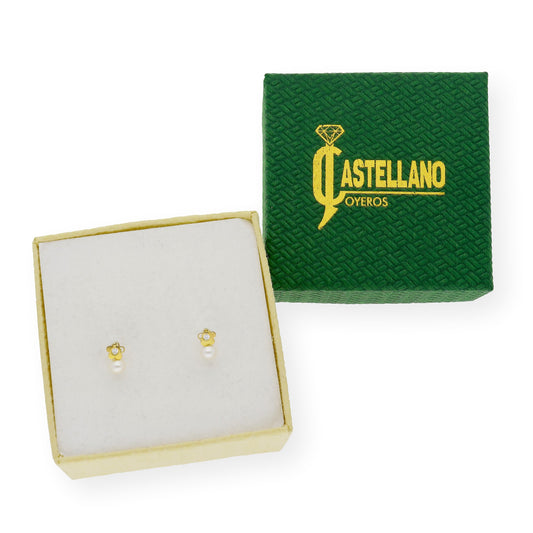 Pendientes Flor Bebé en Oro 18k con Perlas y Circonita