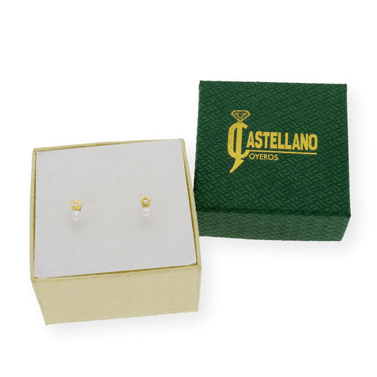 Pendientes Bebé Oro con Perlas y flor circonita 18k