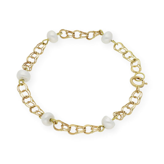 Pulsera de Bebé en Oro 18k y Perlas Cultivadas