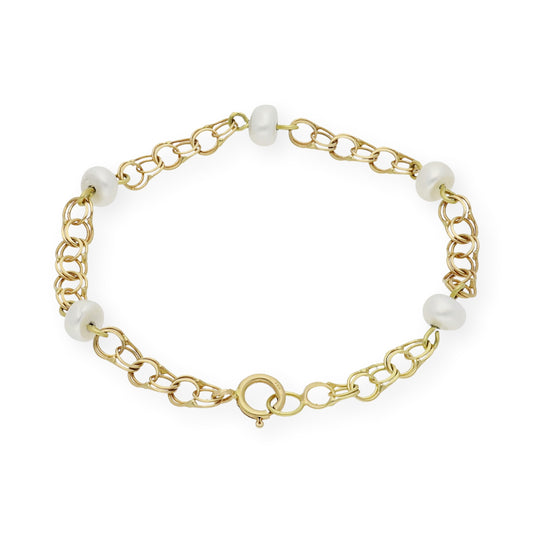 Pulsera de Bebé en Oro 18k y Perlas Cultivadas