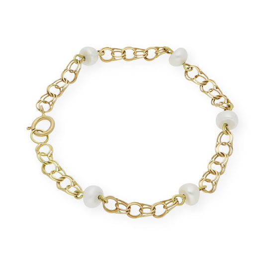 Pulsera de Bebé en Oro 18k y Perlas Cultivadas