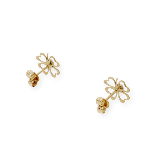 Pendientes Trébol Calado con Diamante central en Oro de Ley 18K