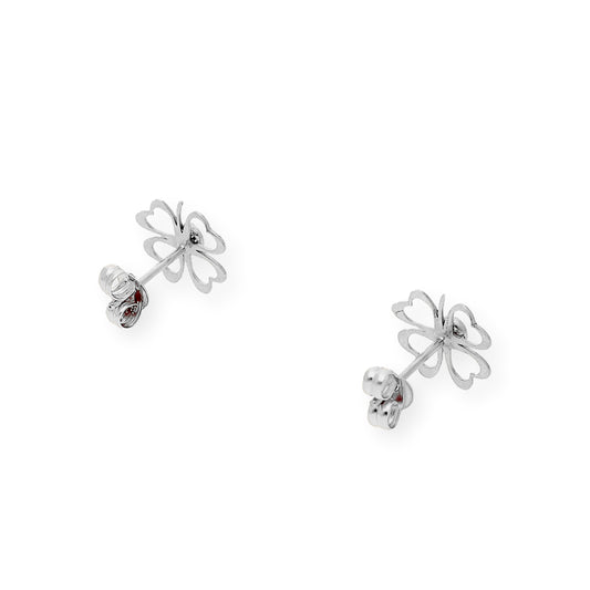 Pendientes Trébol Calado con Diamante central en Oro blanco 18K