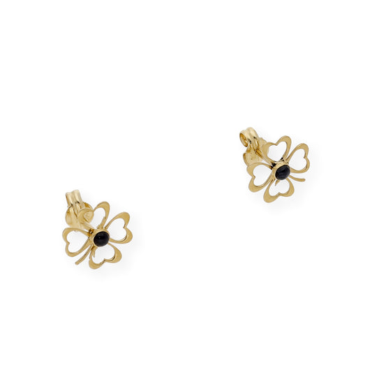 Pendientes Trébol Calado con Zafiros central en Oro de Ley 18K