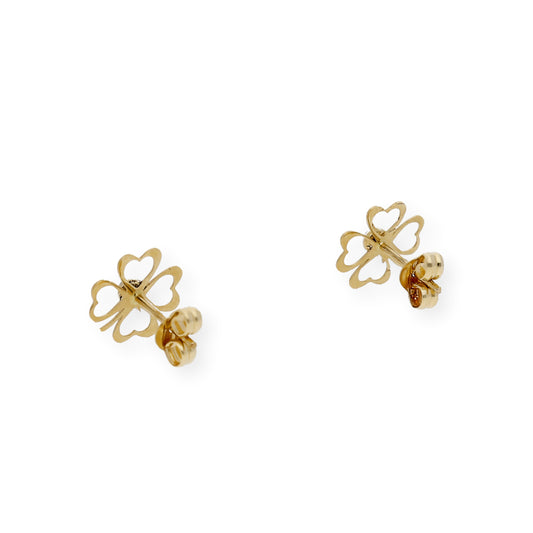 Pendientes Trébol Calado con Zafiros central en Oro de Ley 18K