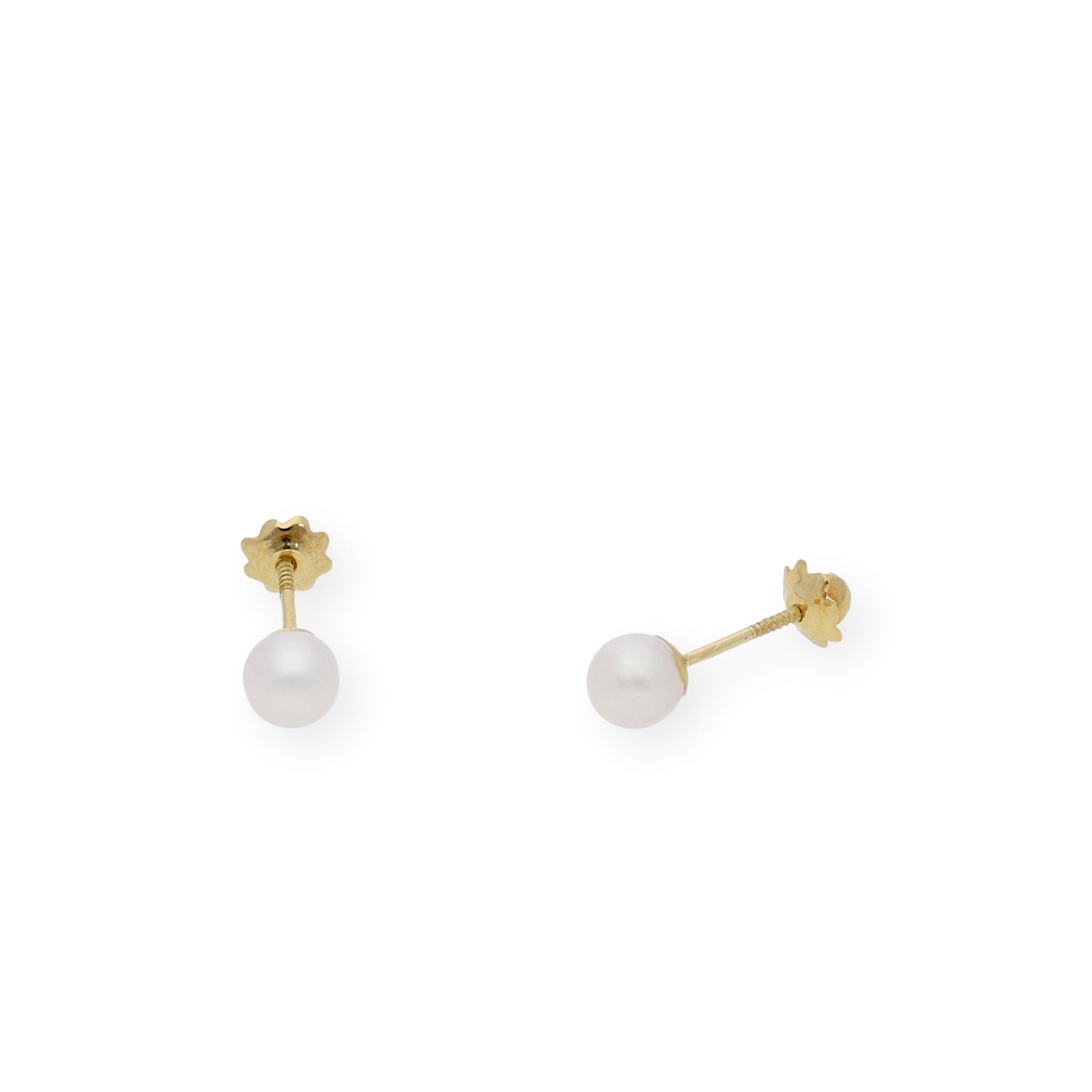 Pendientes Bebé Oro y Perlas Blancas de 4,50mm