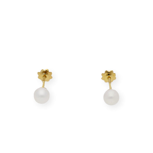 Pendientes Bebé Oro y Perlas Blancas de 4,50mm