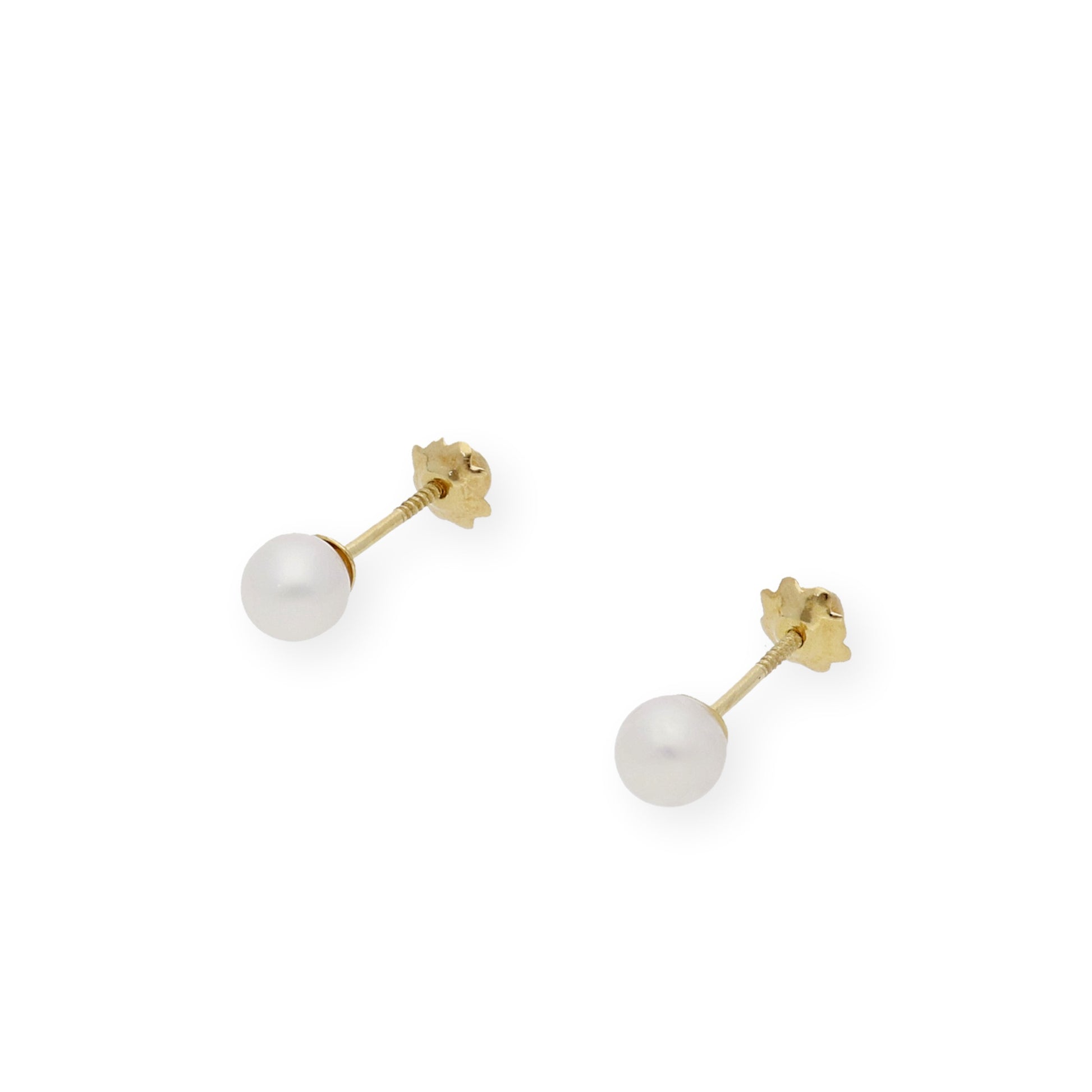 Pendientes Bebé Oro y Perlas Blancas de 4,50mm