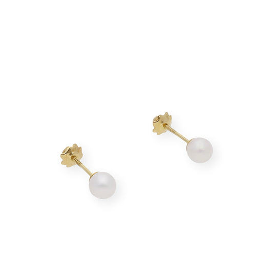 Pendientes Bebé Oro y Perlas Blancas de 4,50mm