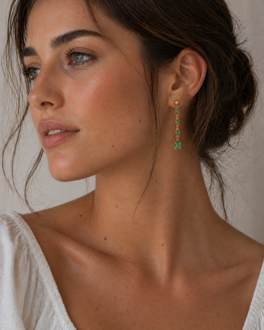 Pendientes Inaí en Oro 18k y Esmeraldas Naturales