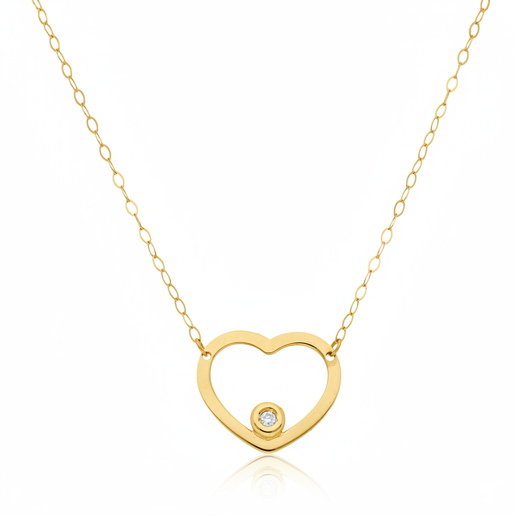Collar con Colgante de Corazón en Oro Blanco y Diamante