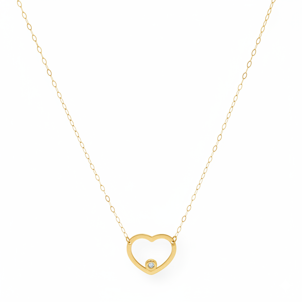 Collar con Colgante de Corazón en Oro Blanco y Diamante