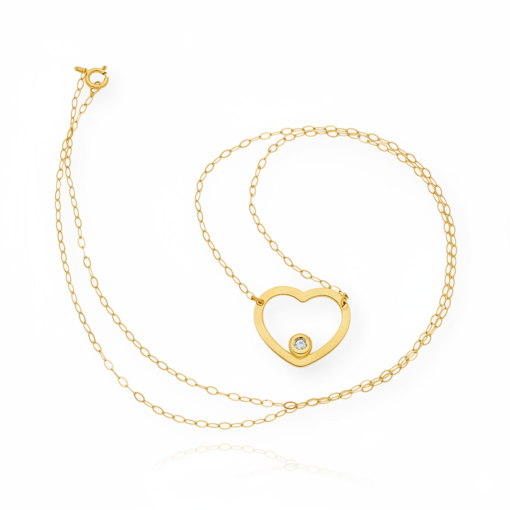 Collar con Colgante de Corazón en Oro Blanco y Diamante