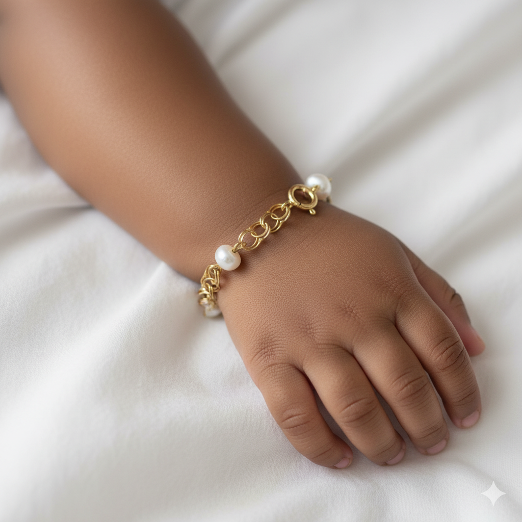 Pulsera de Bebé en Oro 18k y Perlas Cultivadas