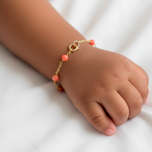 Pulsera para Bebé de Coral Natural y Oro de Ley 18k