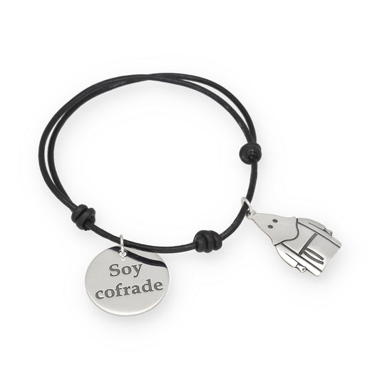 Pulsera Soy Cofrade en Cuero y Plata de Ley 925