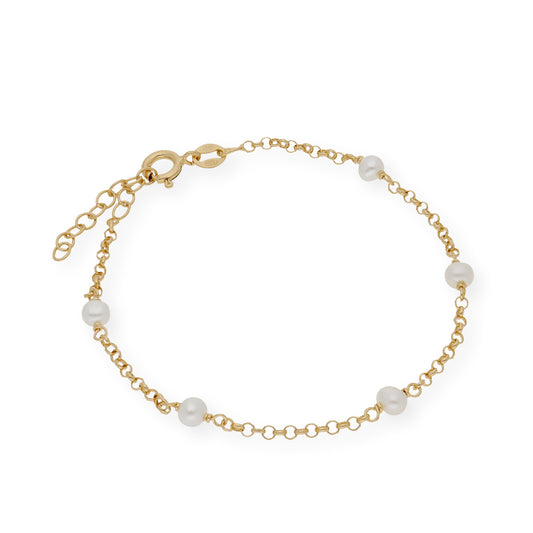 Pulsera de Perlas de Agua Dulce en Plata de Ley 925 Bañada en Oro 18K