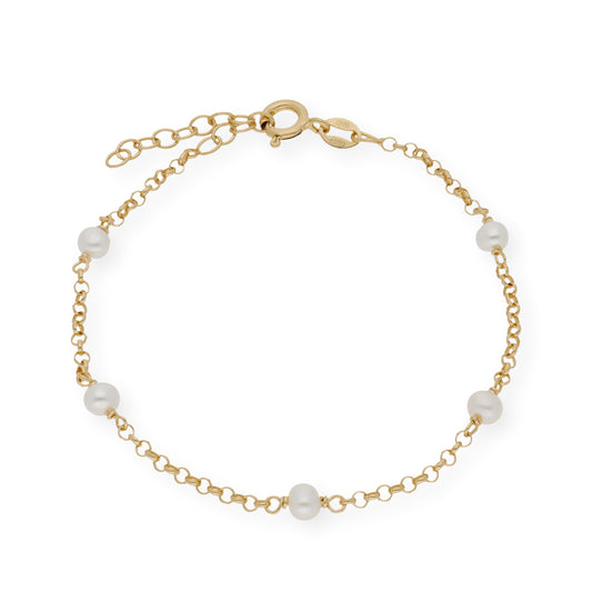 Pulsera de Perlas de Agua Dulce en Plata de Ley 925 Bañada en Oro 18K