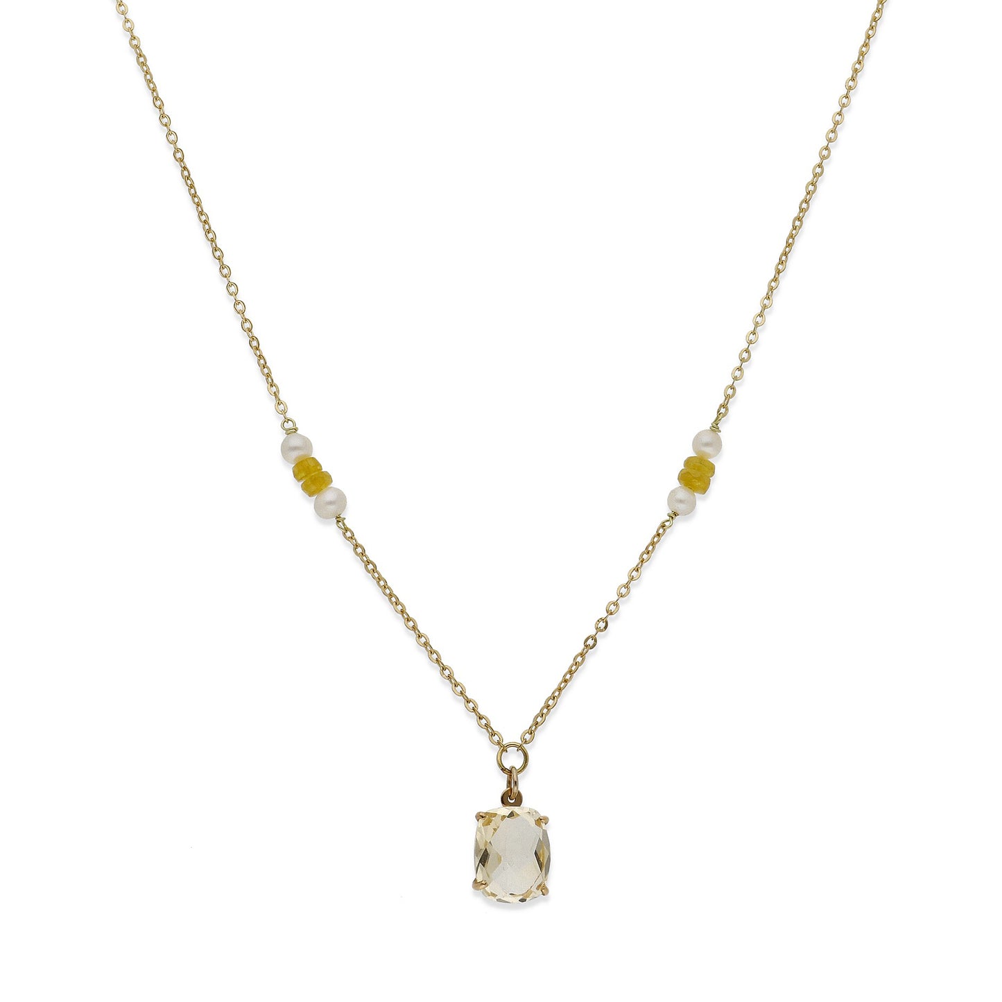 Collar con Colgante Florida en Oro 18k con Perlas Akoya y Cuarzo Citrino