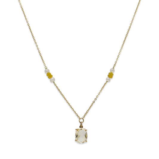 Collar con Colgante Florida en Oro 18k con Perlas Akoya y Cuarzo Citrino